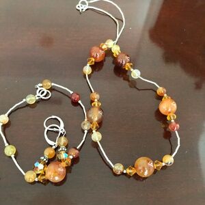 Auburn and silver necklace set